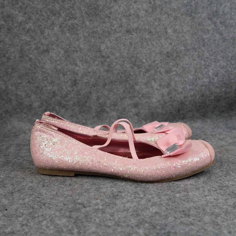 Crazy 8 Shoes Kids Girls 2 Ballet Flats Elastic Straps Pink Glitter Slip On Bow